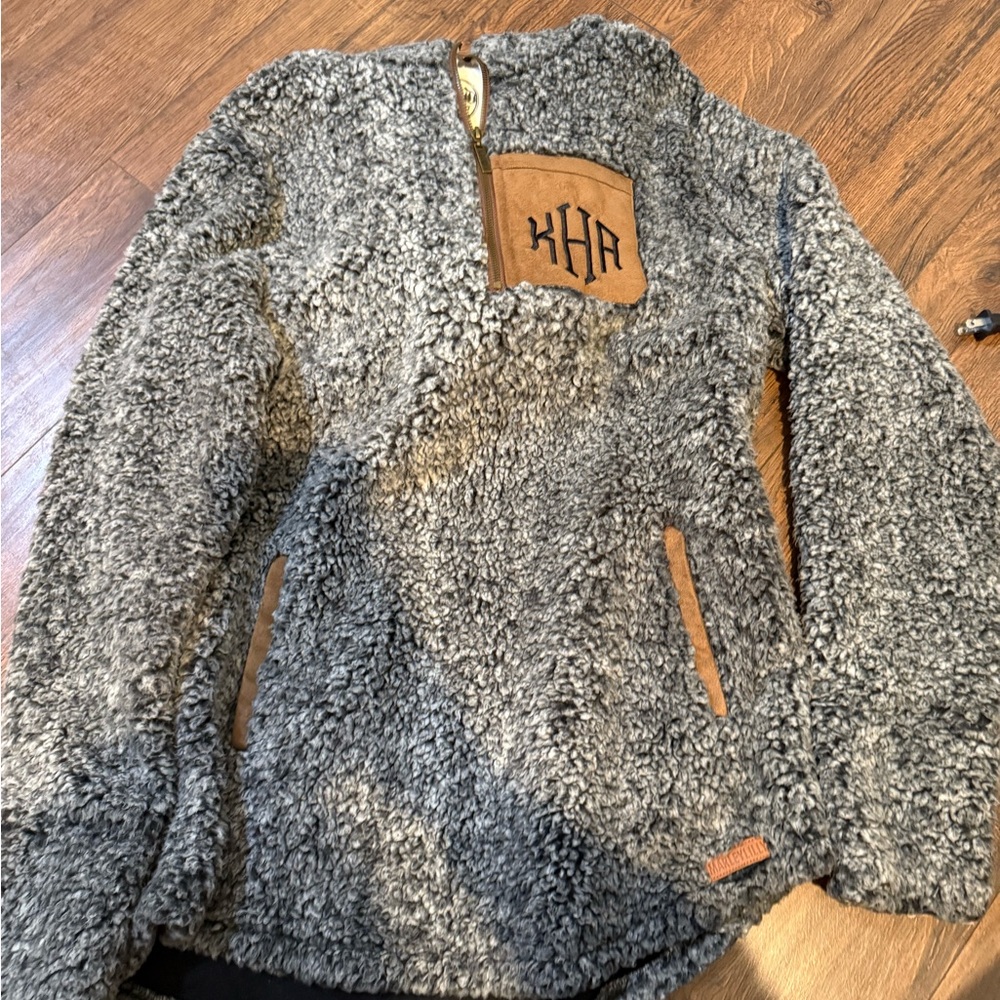 Gray Sherpa Jacket with Brown Accents